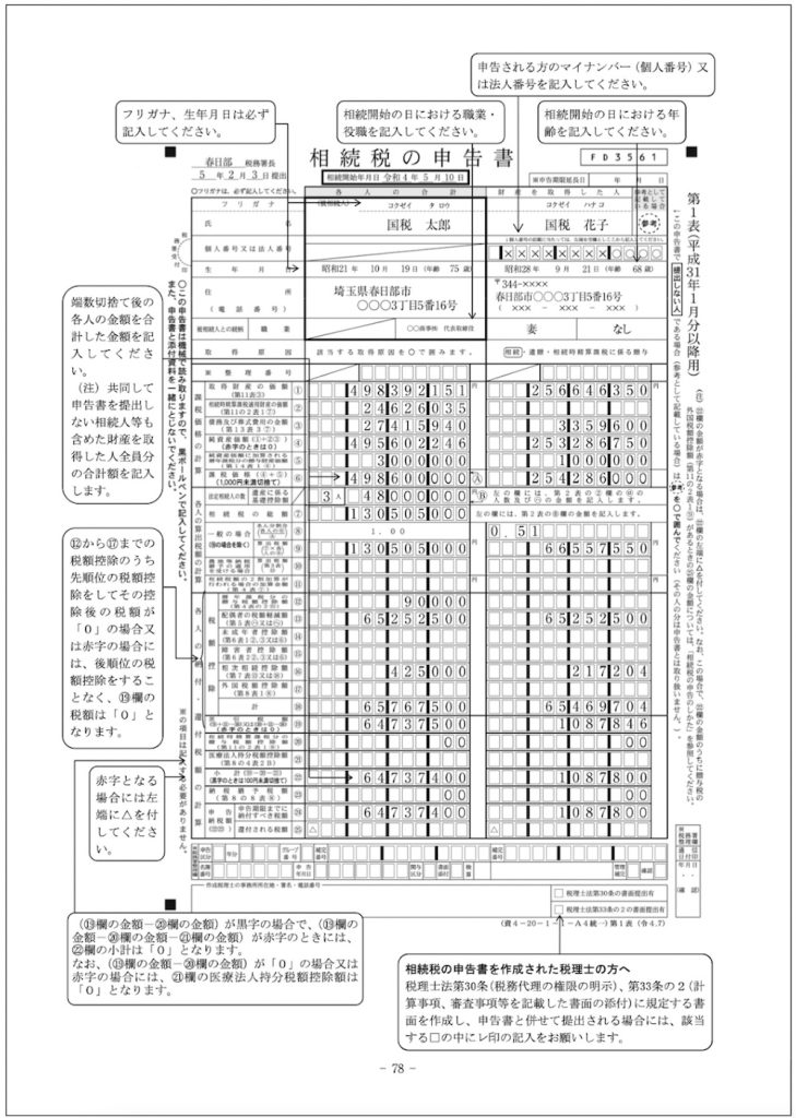 相続税の申告書
