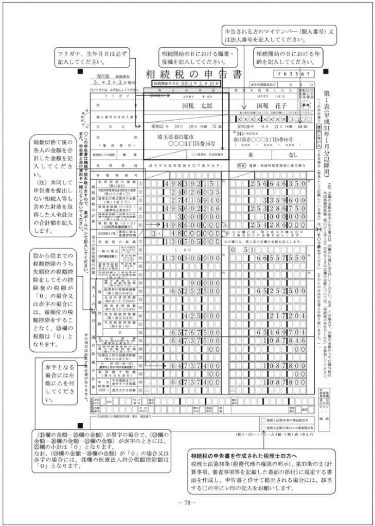 相続税の申告書