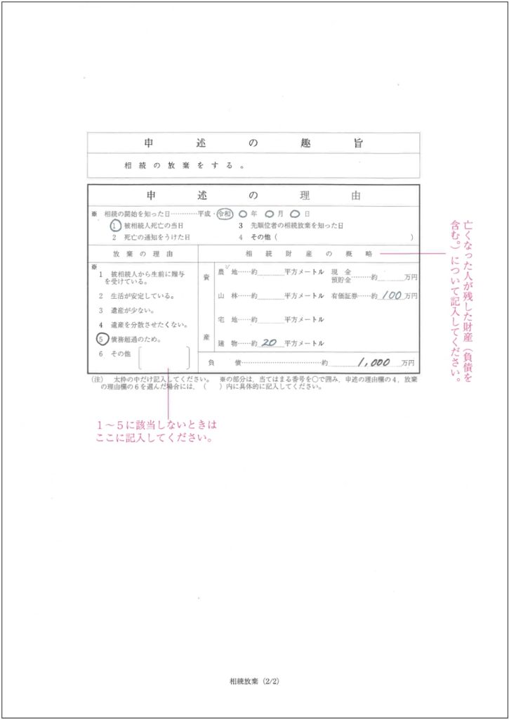 相続放棄の申述書