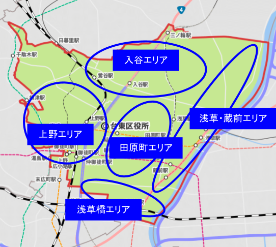 台東区エリア別の特徴
