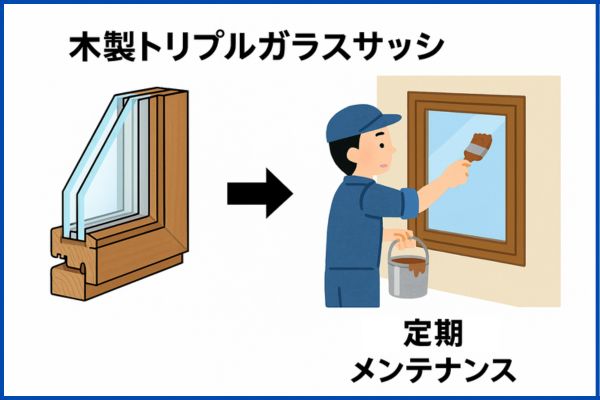 木製トリプルガラスサッシの定期メンテナンス