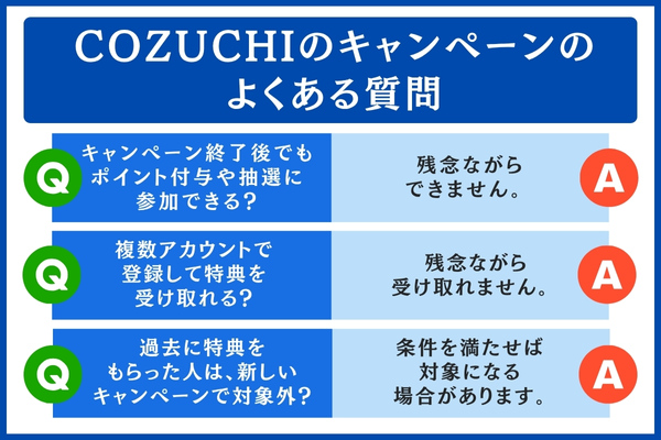 COZUCHIのキャンペーンのよくある質問