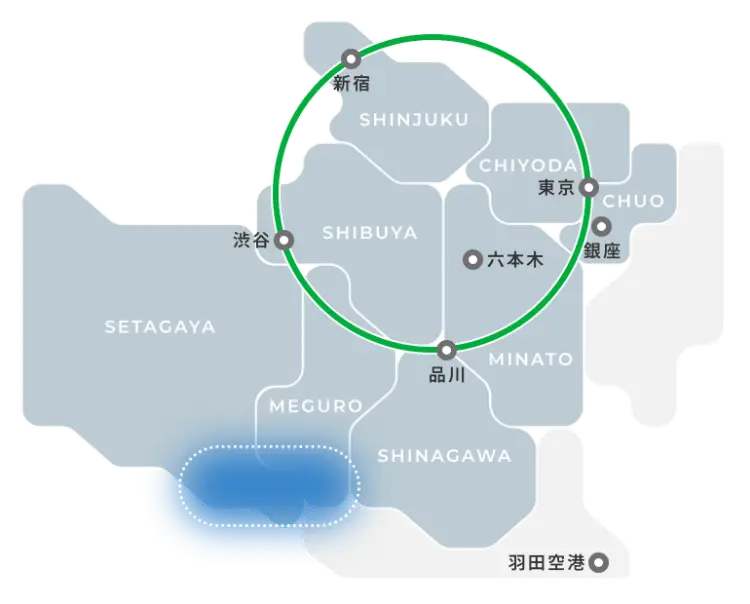 自由が丘・田園調布・用賀・二子玉川エリア地図
